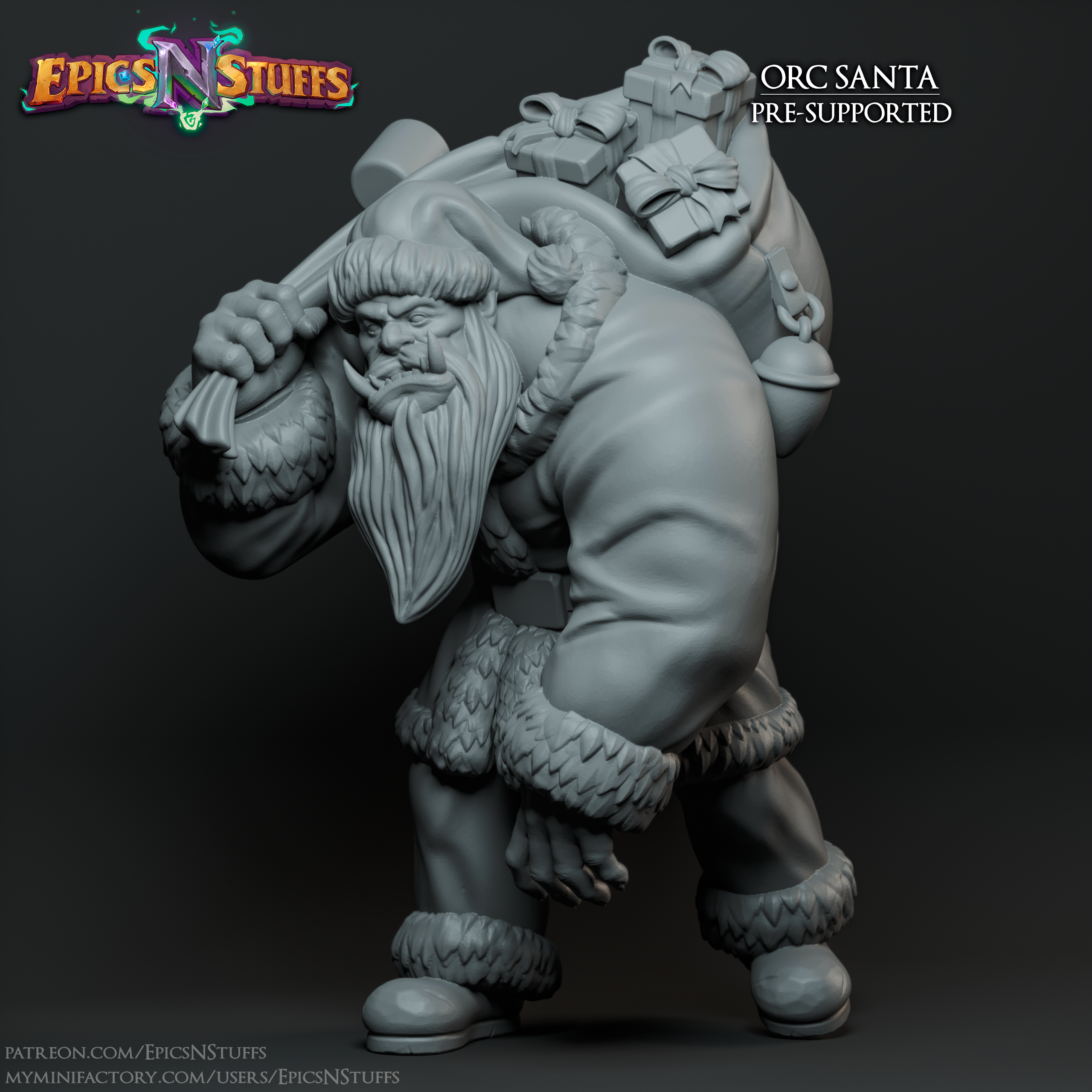 Orc Santa Miniature - pre-supported